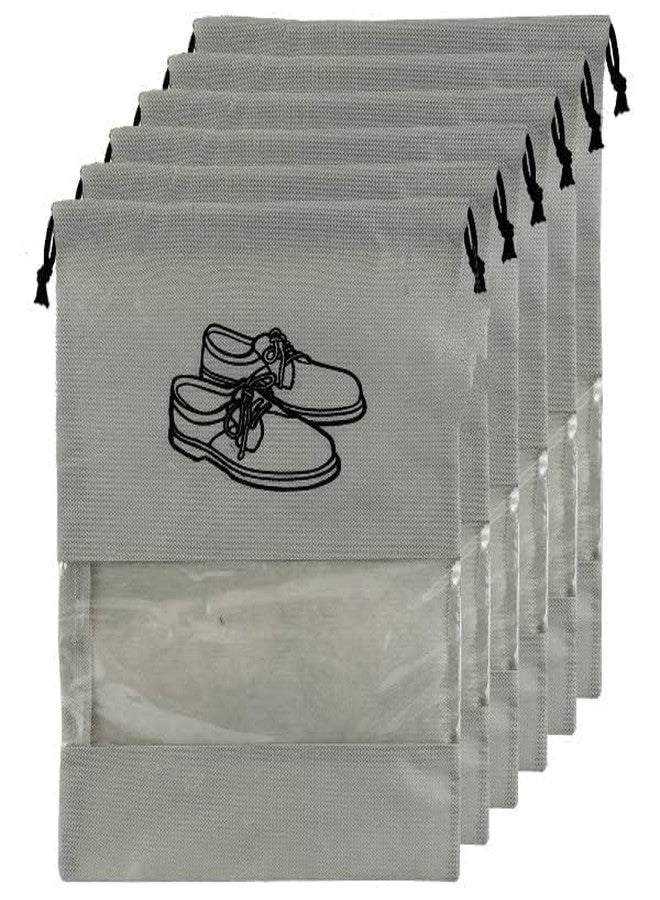 VETERIT (5Pcs, Grey) Premium Waterproof and Recyclable Shoe Booties Covers for Indoors, Shoe Cover/String Bag Organizer, Shoe Print & Non Woven Material, Transparent Window. - Image 1